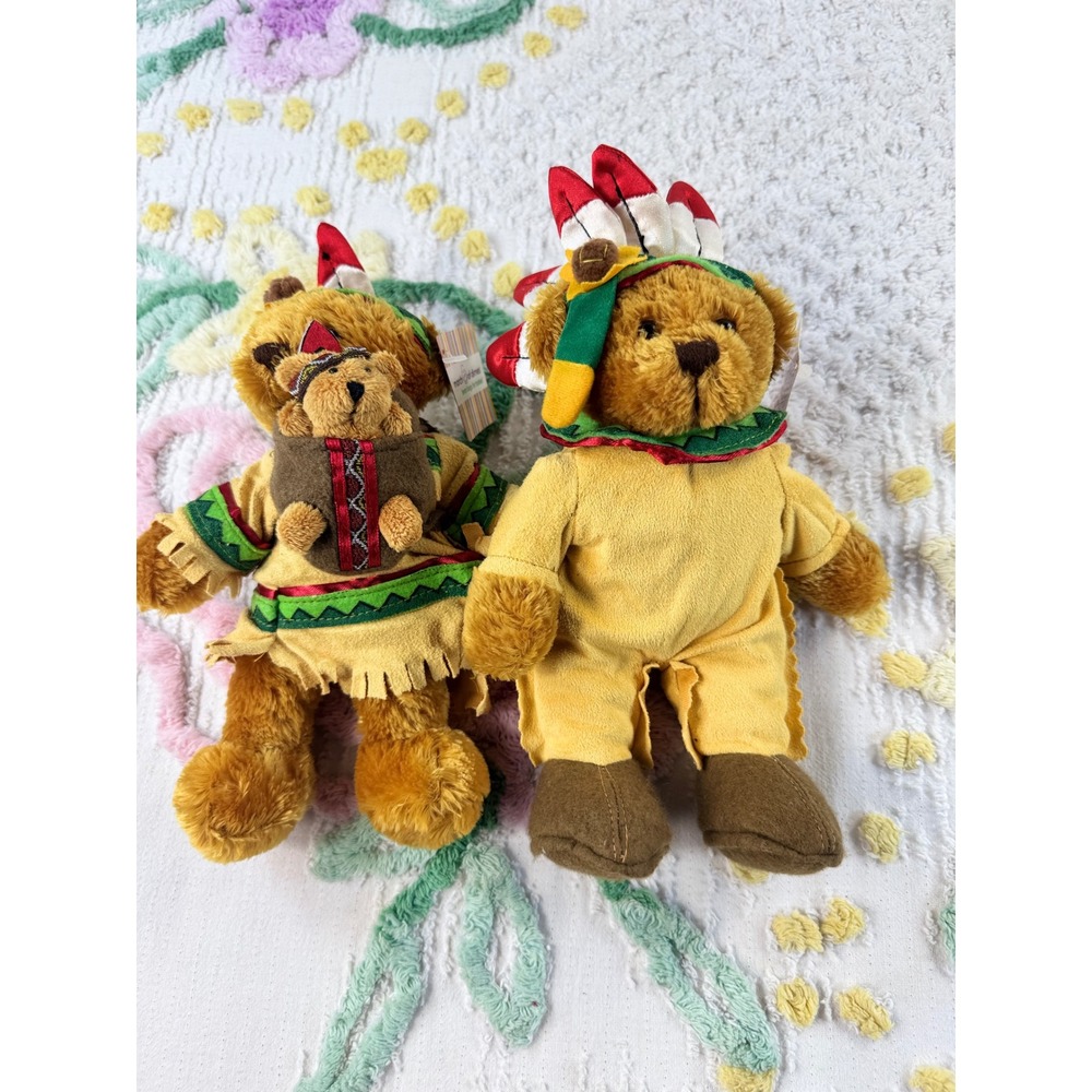 Vintage 2000 March of Dimes Plushland Teddy Bear Set Bean Bags for Babies Native